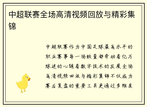 中超联赛全场高清视频回放与精彩集锦