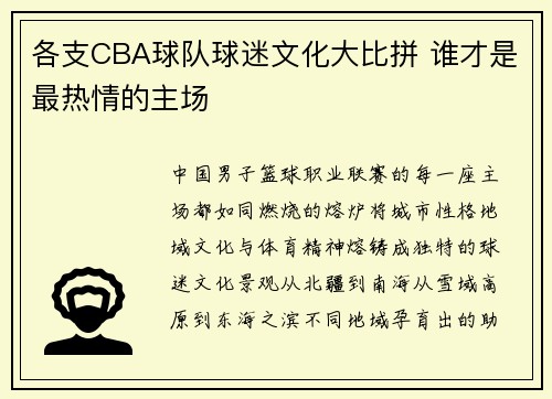 各支CBA球队球迷文化大比拼 谁才是最热情的主场